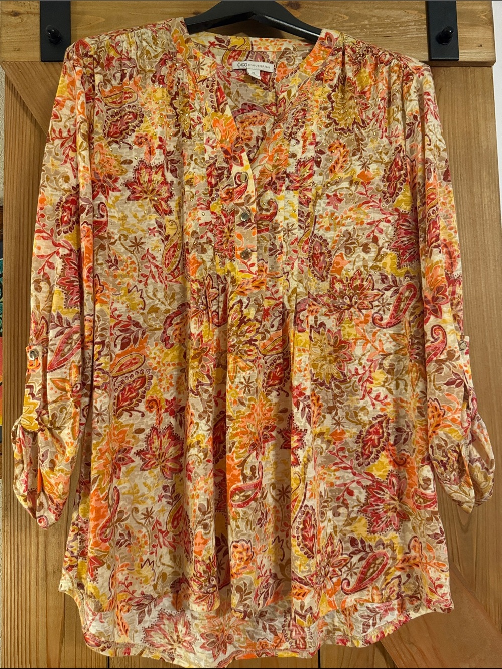 Cato Floral Pintuck Blouse - Red, Orange, Yellow, Cream